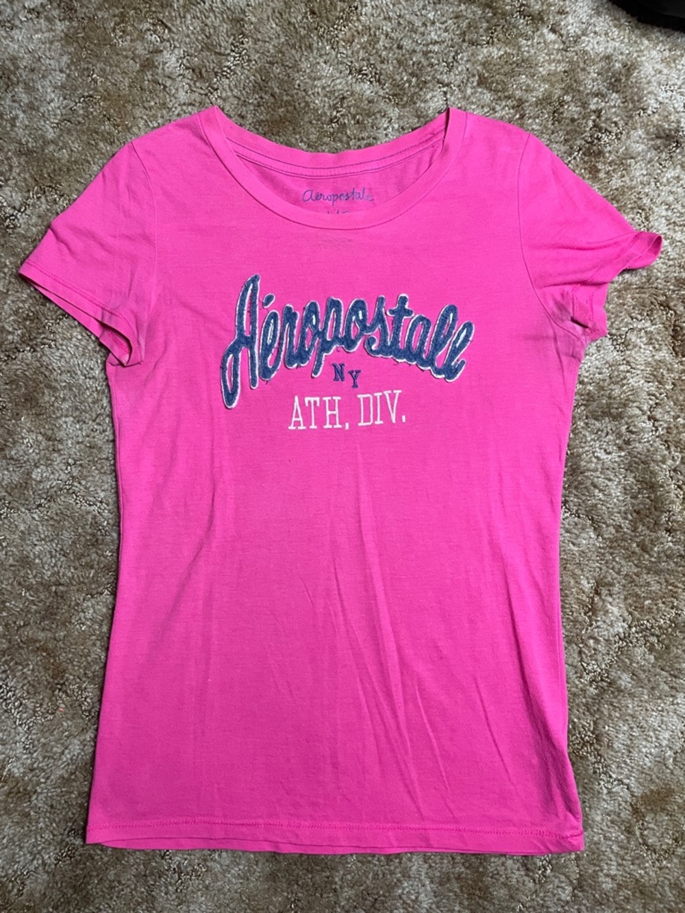 Aeropostale Pink Y2K 2000s Style Fitted T Shirt Size Large